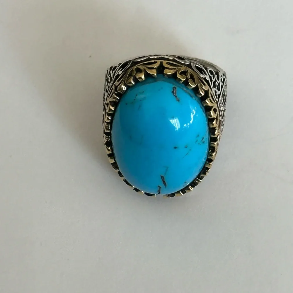 925 Silver 9.75 size ring turquoise blue oval stone